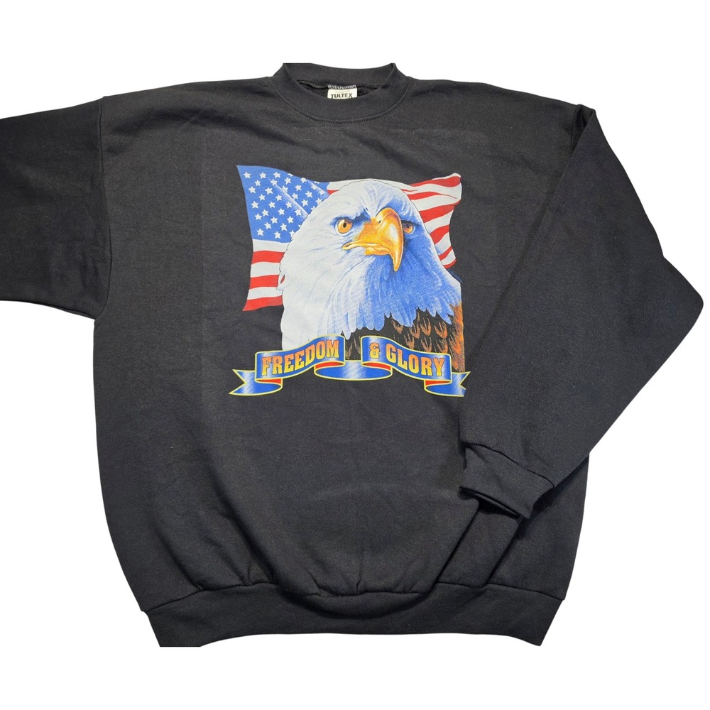 Vintage Tultex Maximum Sweats Freedom & Glory Eagle American Flag Black XL